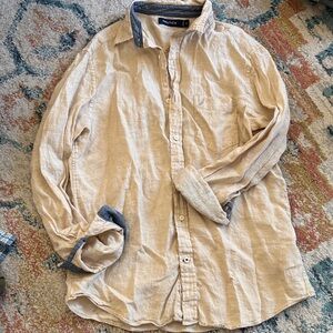 Nautica Men's Light Tan Linen Button-Down Shirt